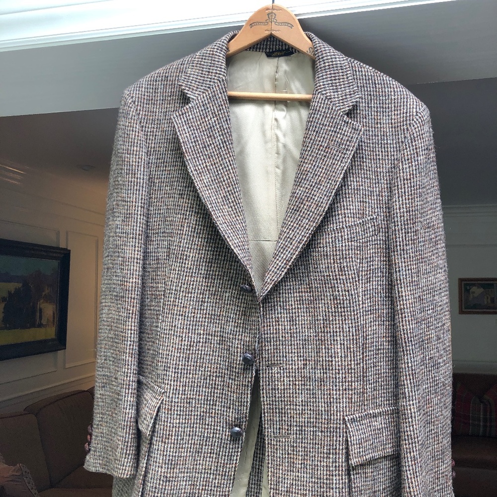 Mens Harris Tweed Sport Coat w Elbow Patches